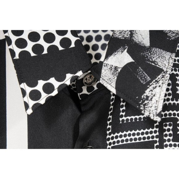 Verscae Mens Button Down Size Shirt 40 15 3/4 Black White Silk Medusa Print - Picture 6 of 11